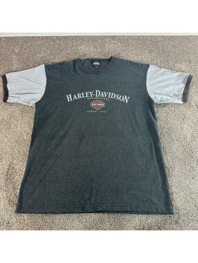 Harley Davidson Motorcycles Baseball Style USA Tecumseh MI Biker Shirt L - XL